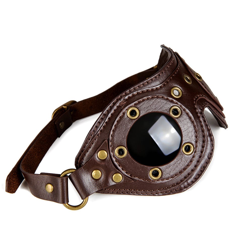 Profile of the Dark Presence goggles showing the sleek black eye protector and detailed bronze eyelets.