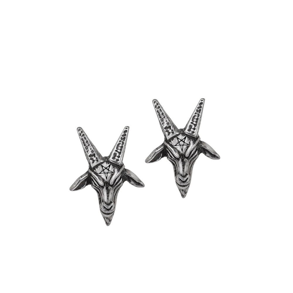 Small Baphomet studs inspired by Eliphas Levi’s portrait of the goat-headed deity. These fine pewter earrings are perfect for subtle everyday wear with occult symbolism.

