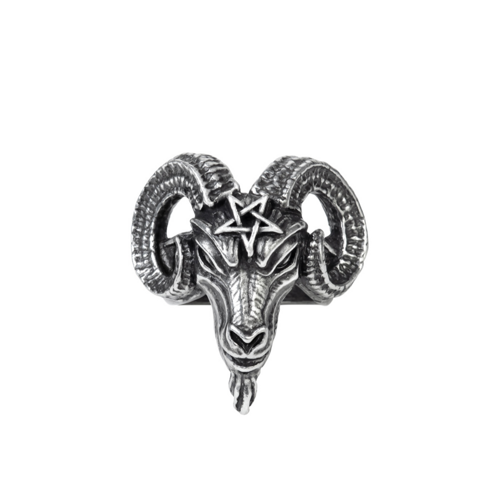 A bold ring featuring Eliphas Levi's iconic Baphomet portrait, symbolizing the balance of opposing forces. Crafted in fine pewter, this ring is perfect for those drawn to occult imagery and Templar history.

