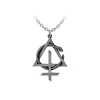 Behemoth Contra snake sigil pendant in 3D sculpted pewter on a 21-inch chain, gothic metal jewelry.

