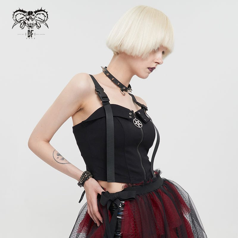 Side view showcasing the cropped fit and side release buckle for an adjustable look.