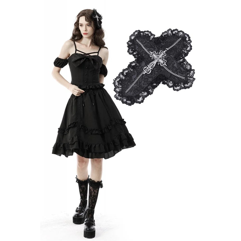 Cross-shaped fascinator with baroque detailing and gothic elegance, 15cm in length.