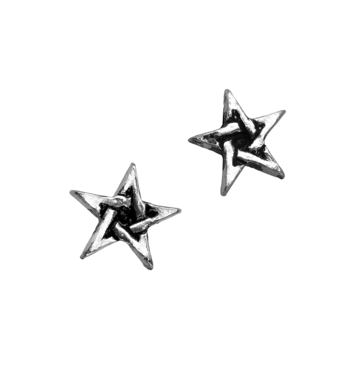The Foreseen mini pentagram stud earrings in fine English pewter with surgical steel posts for subtle spiritual protection.