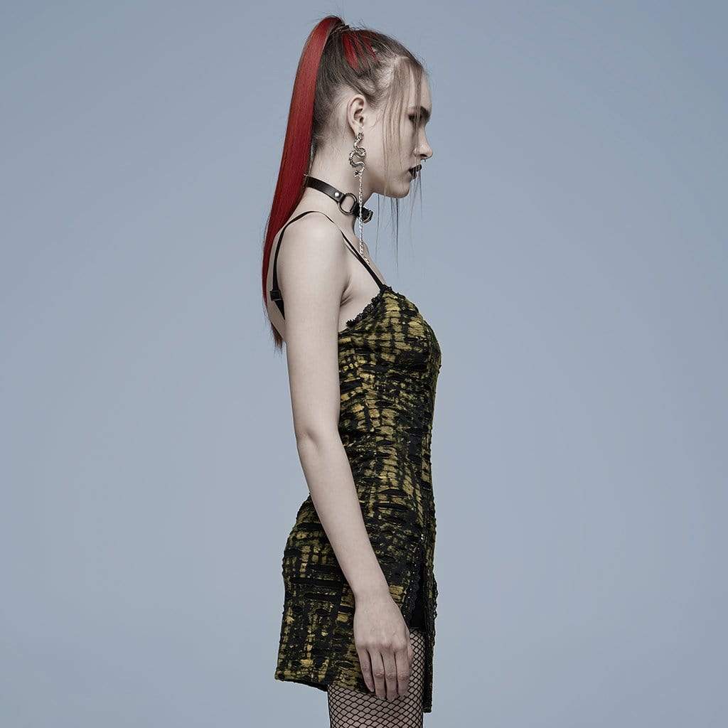 Side view of the Cat Eyed Serpent gothic dress highlighting the fitted silhouette and adjustable straps.