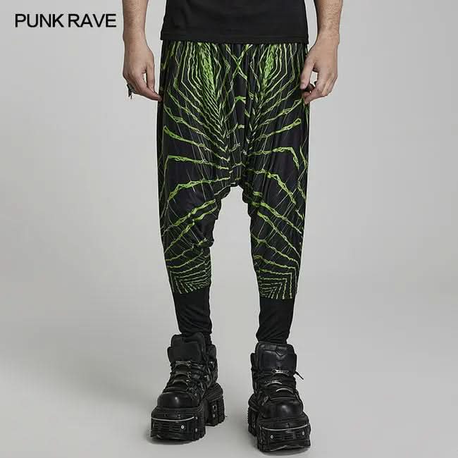 Model wearing Expletive Joggers featuring a neon green print and relaxed, low inseam fit.