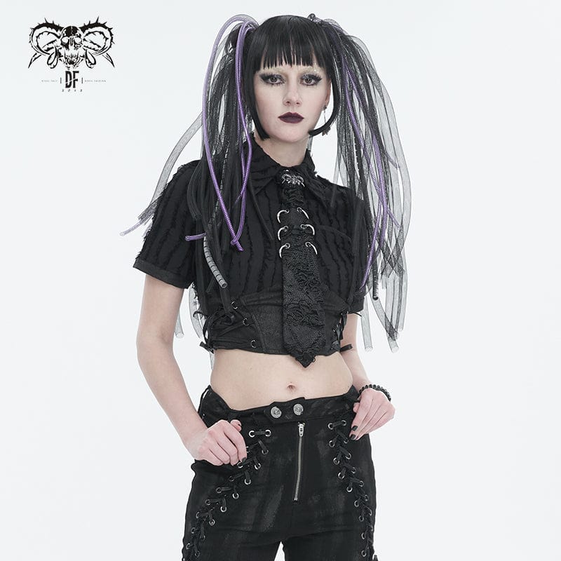 Model wearing Ringneck necktie styled with a black outfit, emphasizing the scale texture and devil skull pendant.