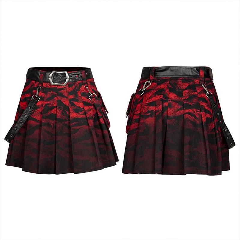Close-up of the belt buckle and removable pouch on the Paralyzed Skirt for added gothic flair.

