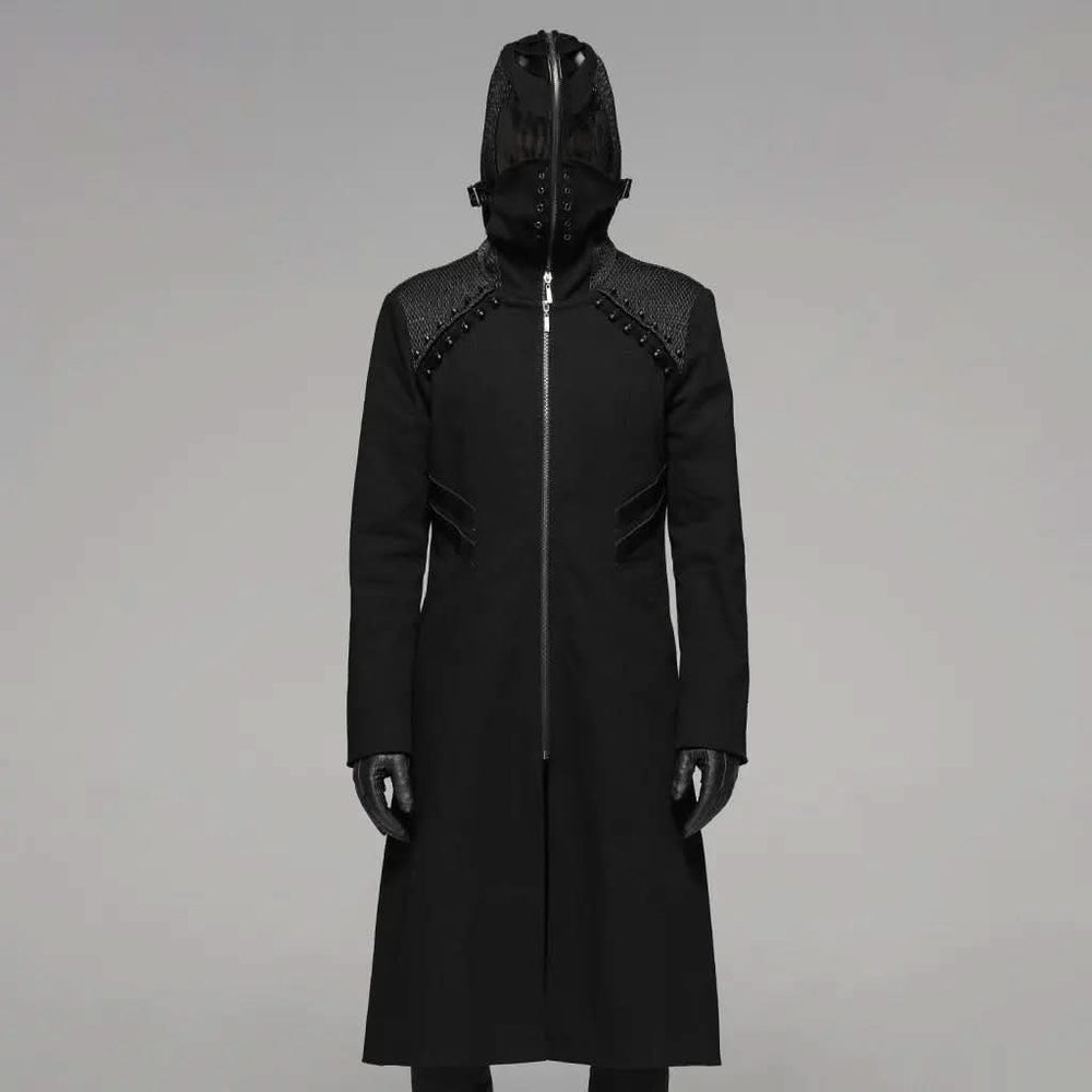 Model wearing the Eternally Repressed coat, showcasing the zipper closure and metal accents along the front.